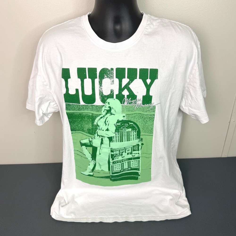 Megan Moroney T-Shirt Unisex XL Lucky Tour White Green Graphic Cotton Tee